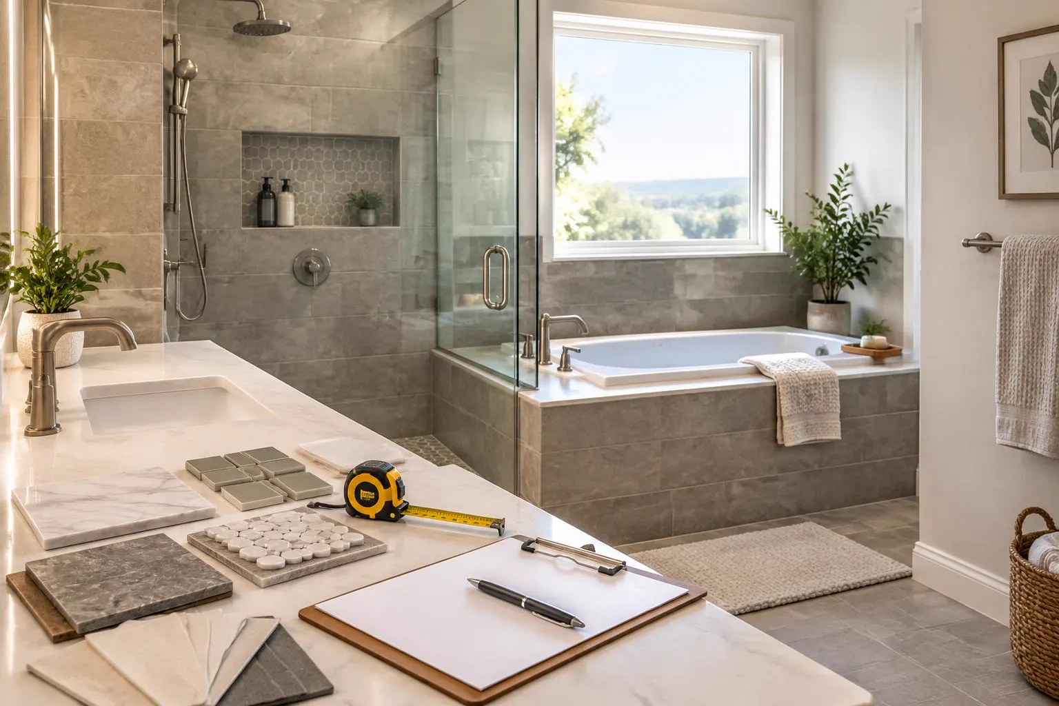 Bathroom remodeling with tiles and tub